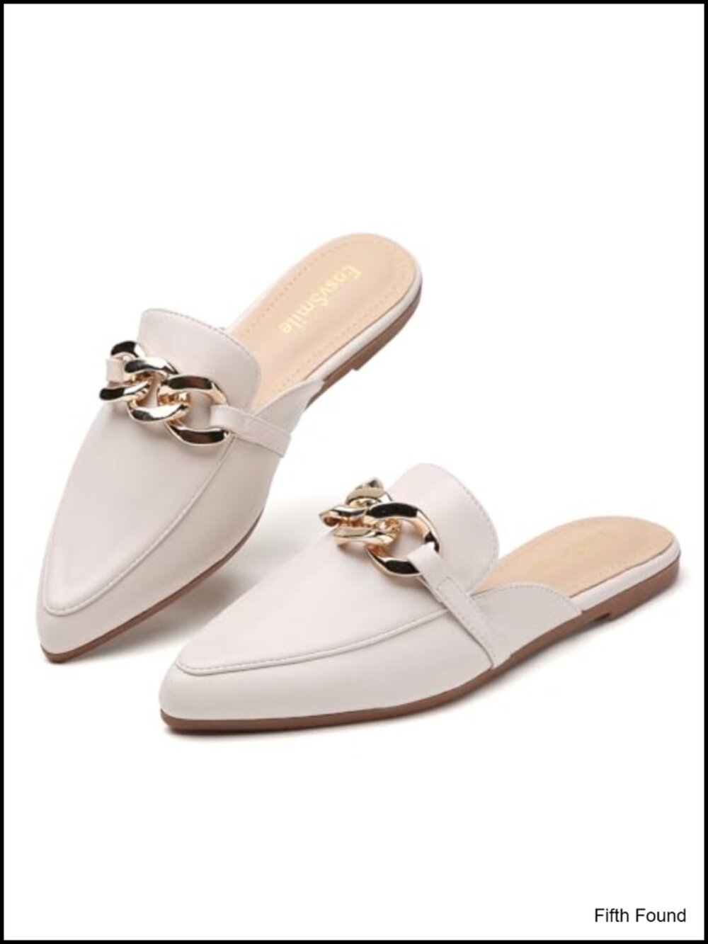 Metal Chain Decor Flat Mules Pointed Toe Slip On Loafers Slides Backless Shoes
